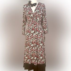 Liz Claiborne floral print jersey fit & flare dress-deep V-/knot-neck-NWT